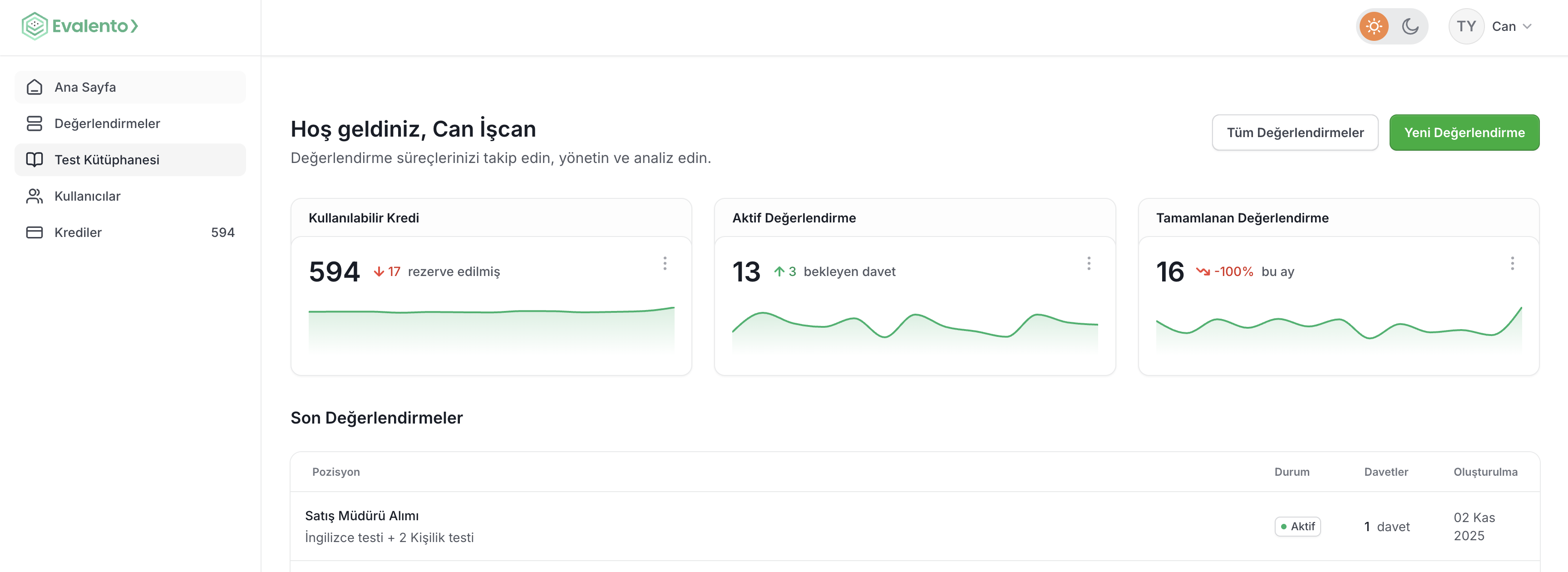 Evalento platform görünümü